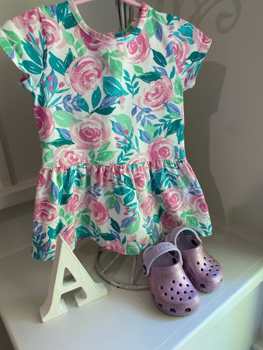 Children| Wonder Nation Pink and Green Floral Dress | Gently Worn